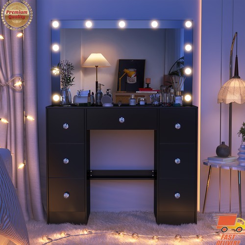 Black dressing table with led - table,