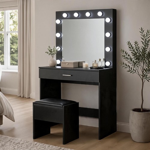 Black dressing table with - with, led