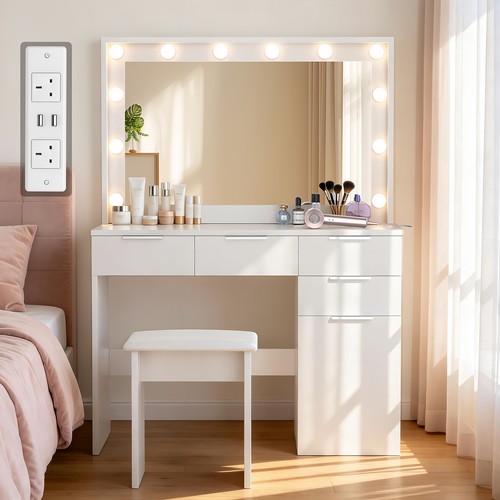 White dressing table with - dressing, bulb